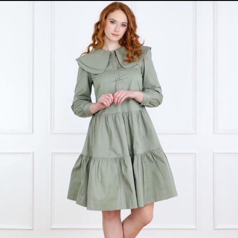 UDEL New York Green Peasant baby doll knee length tiered dress size small